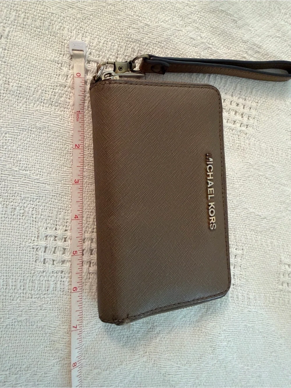 Michael Kors Taupe Saffiano Zip-Around Wristlet